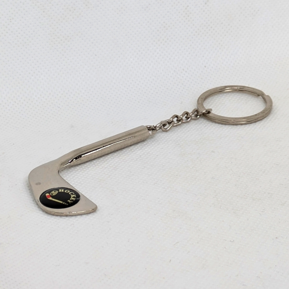 Hockey Stick Key Chain Silver Metal Sports Keyring Unisex Men's Women's Youth